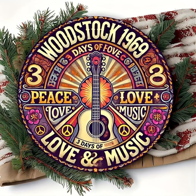 1pc Retro style flat aluminum circular decorative plaques, Woodstock, rustic multi-purpose home decoration signs, wall and window hanging, restaurants, garden decorations, wall hanging - Image 5