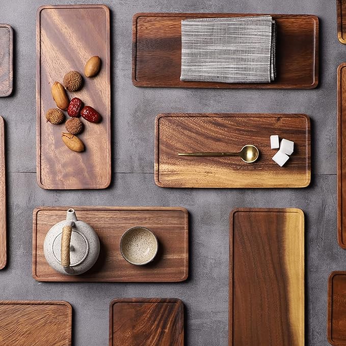 Wooden Serving Platter, Small Decorative Trays for Parties, Appetizers, Tea/Coffee, and Cheese, Handcrafted Wooden Board Set of 2 (S)
