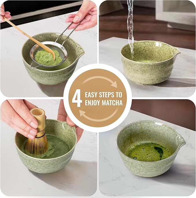 Matcha Whisk Set Glass, Matcha Making Kit Whisk (Chasen Holder), Glass Whisk Holder, Bamboo Scoop, Powder Starter Sifter, Spoon Japanese Tea Tools For Ceremony Gift