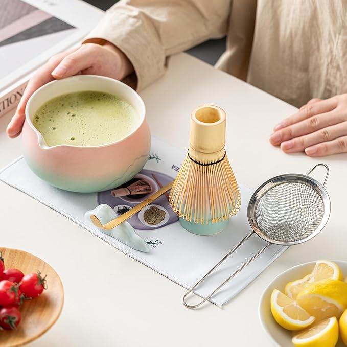 Matcha Whisk Set with Ceramic Matcha Bowl-7PCS, Matcha Kit Gifts for Tea Lovers Valentine's Day,Birthday Gift for Women Men Friend,Home Kitchen Decor