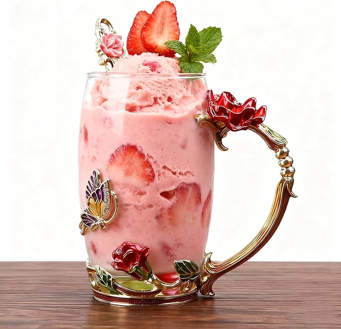 Handicraft Crystal Glass 3D Flower Cups Tea Mug With Tea Spoon Women Coffee, Tea, Juice, Beer, Milk Hot And Cold Drinks Use Gift Package. (Red Rose-Tal)