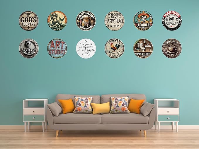 Chihuahua Security Warning Tin Sign Metal Round Sign for Wall Art Room Restaurant Bar Cafe Garage Decor Plaque Unique Gift for Dog Lovers 8x8 In