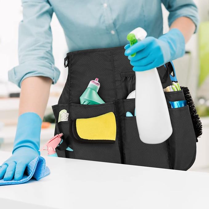 LoDrid Professional Cleaning Apron with 9 Pockets and Waist Belt, Black | Adjustable Cleaning Caddy Aprons for Cleaning Work of House Hotel - Image 7