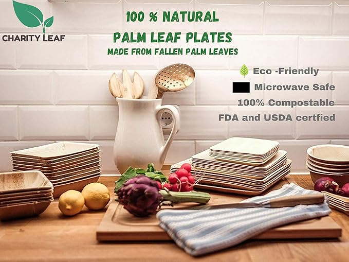 Charity Leaf Disposable Palm Leaf 15" x 10" Trays (10 pieces) Bamboo Like Serving Platters, Disposable Boards, Eco-Friendly Dinnerware For Weddings, Catering, Events