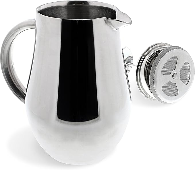 Stainless Steel French Press Coffee Maker Large 1 L (34 oz) with 2 Extra Filters Silver – Double Walled Insulated Coffee Press Keeps Drinks Hot, Easy to Use, Stylish Design for Rich Flavor