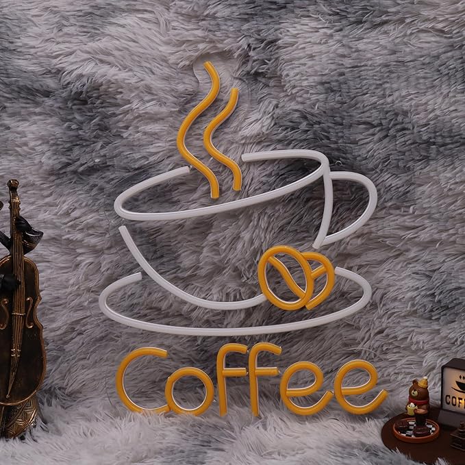 Coffee Neon Sign Coffee LED Sign for Wall Decoration Cafe Restaurant Living Room Party Decoration Gift for Friends (12.7 * 15.6 inches)