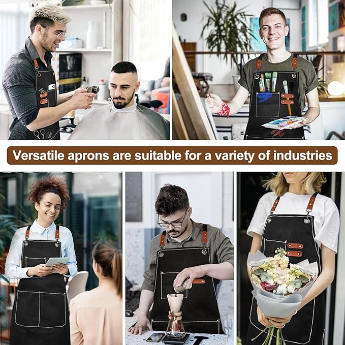 APRONPANDA Cross-Back Chef Aprons for Men Women with Pockets,Cotton Canvas Adjustable Cooking Work Apron for Kitchen