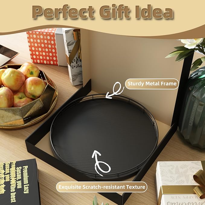 13" Lazy Susan Turntable Organizer for Table Top, Round Wooden Lazy Susan for Cabinet Kitchen Decor Centerpieces Coffee Table, Storage Condiments Spices, Bathroom Vanity Tray for Soap, Black - Image 7