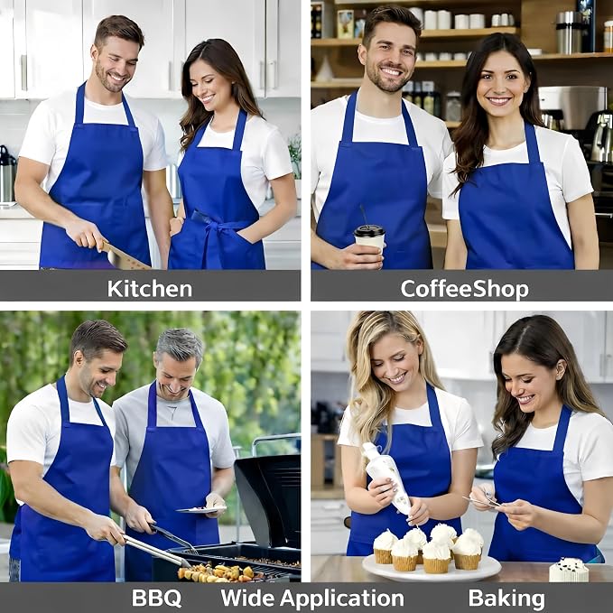 8 Pack Aprons Bulk with Pockets, Unisex Apron with Extra Long Ties for Chef, Cooking Classes, Painting, BBQ - Image 7