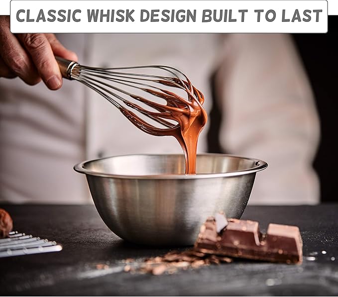 Classic Stainless Steel Wooden Handle Whisk 11-Inch | Perfect Whisking Size | Kitchen Whisk for Beating, Blending, Whisking, Stirring, Cooking, Egg, Flour | by Kitchen Delight