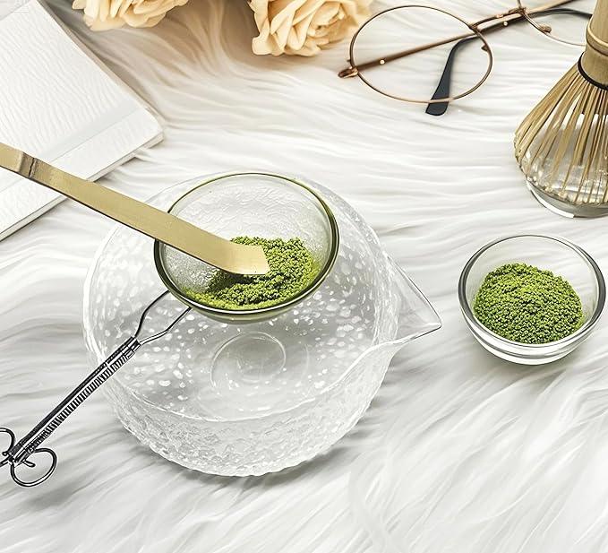 Matcha Bowl with Spout, Japanese Style Chawan, Matcha Mixing Bowl, Lead-Free Glass Tea Bowl with Pour Spout 15 Oz, Matcha Ceremony Accessories