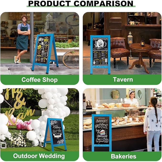 Large Sandwich A-Frame Chalkboard Sign - 40 x 20 Inches Blue Magnetic Wooden Chalk Board for Sidewalk, Stand up Double-Sided Outdoor Easel Display for Restaurant Cafe Shop Wedding Party or Business - Image 7