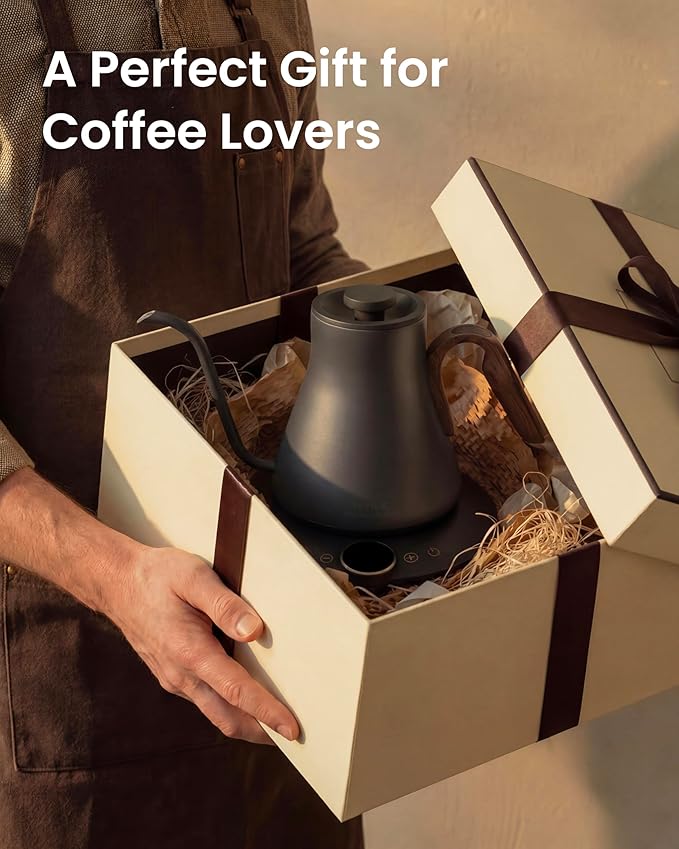 Gooseneck Electric Kettle with Precise ±1℉ Temperature Control, Wood-Accented Handle, Stainless Steel Interior, Quick Heating Pour Over Kettle for Coffee & Tea, 0.9L, Matte Grey