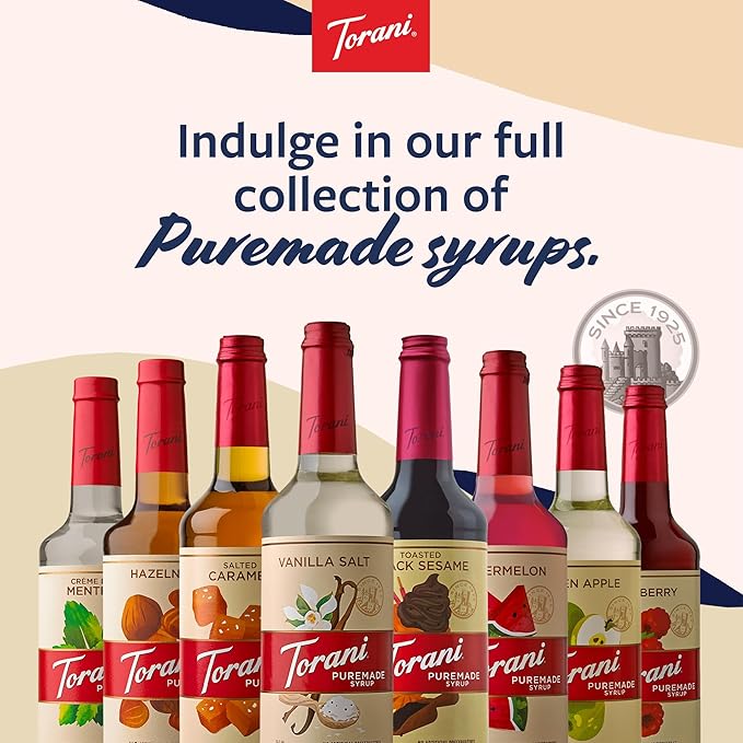 Torani Puremade Syrup, Crème de Menthe Flavoring, Perfect for Lattes, Iced Coffees, and Milkshakes, Pump Included, 25.4 Oz