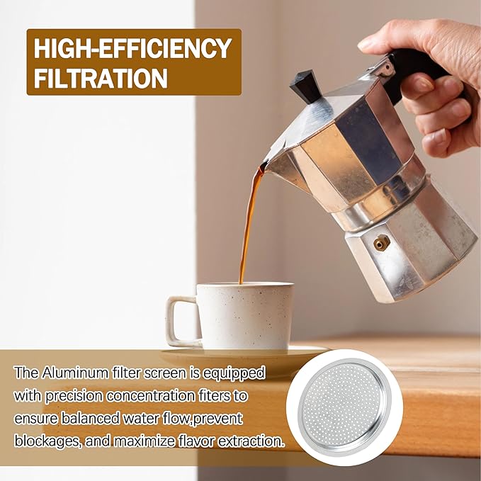 Espresso Maker Filter Basket,moka pot 3 cup Replacement Funnel,moka pot filter For Mocha Coffee Maker Pot with 1pcs Filter and 1pcs Silicone Gasket Seals