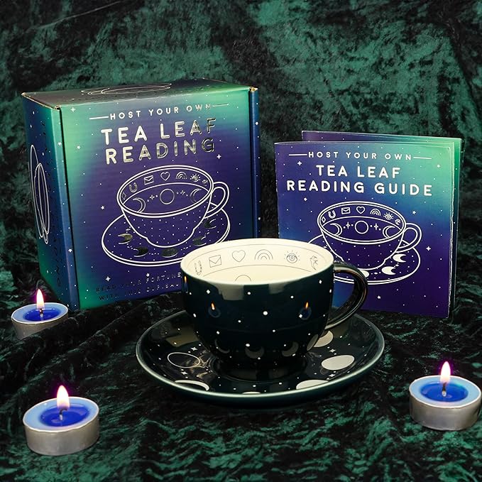 Gift Republic Tea Leaf Reading Kit. Host Your Own Tea Leaf Reading Party. Teacup and Saucer Divination Gift Set