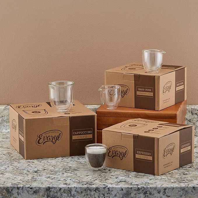 Pouring Espresso Cups Set of 4 - Glass Espresso Cup Shot Glass with Spout 2.7 OZ - Double Espresso Cups - Small Doppio Double Walled Clear Espresso Cup - Expresso Coffee Cup - Espresso Accessories