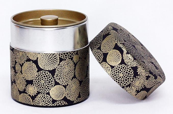 Washi Paper Tea Tin Canister: Wide 3.5oz (100g) Golden fireworks (#69), Japan
