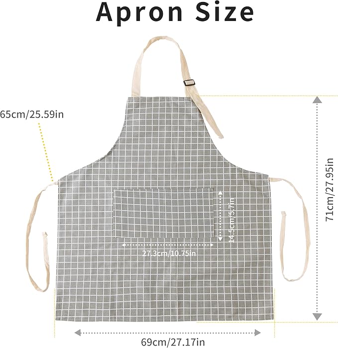 Tosewever 2 Pieces Kitchen Cooking Aprons, Waterproof Linen Adjustable Bib Aprons with 2 Pockets for Women Men Chef (Grey Stripes/Plaids, 2) - Image 7