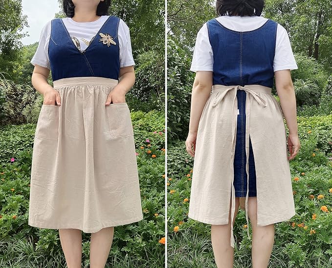 Unisex Chef Aprons White Retro Cotton Maid Short 2 Pockets Waist Waiter Waitress Half Apron - Image 9