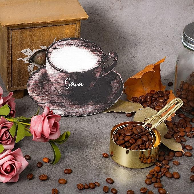 Blulu 3 Pcs Coffee Wooden Wall Art Decor with Metal Hook Coffee Cup Wooden Wall Sign Retro Latte Mocha Sign Farmhouse Decoration for Kitchen Dessert Shop Home Door