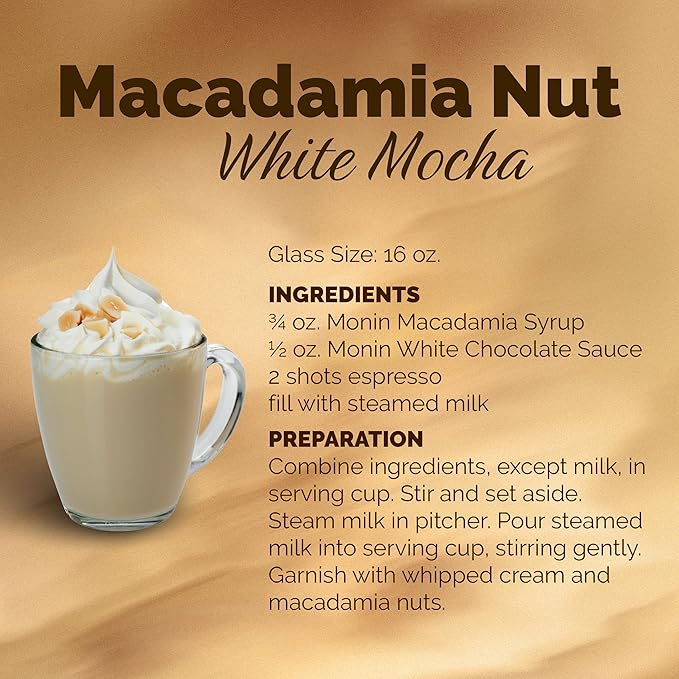 Monin - Macadamia Nut Syrup | Premium Syrup for Lattes, Cappuccinos, Hot Cocoas & More | Clean Label, No Artificial Flavors, No Artificial Preservatives (BPA-Free Glass Bottle, 750 ml)