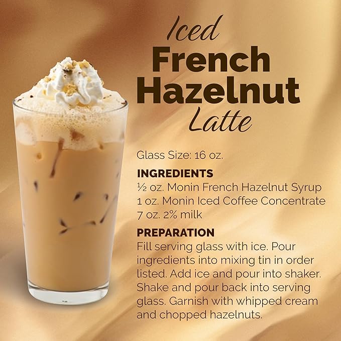 Monin - French Hazelnut Syrup, Nutty Flavor with Rich Caramelized Notes, Great for Coffee, Milkshakes, and Dessert Cocktails, Gluten-Free, Vegan, Non-GMO (1 Liter)