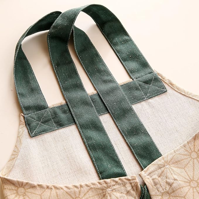 patdrea Blue Floral Linen Apron with Pocket,French Kitchen Garden Chef BBQ Aprons for Women and Men,Crisscross Back Straps - Image 8