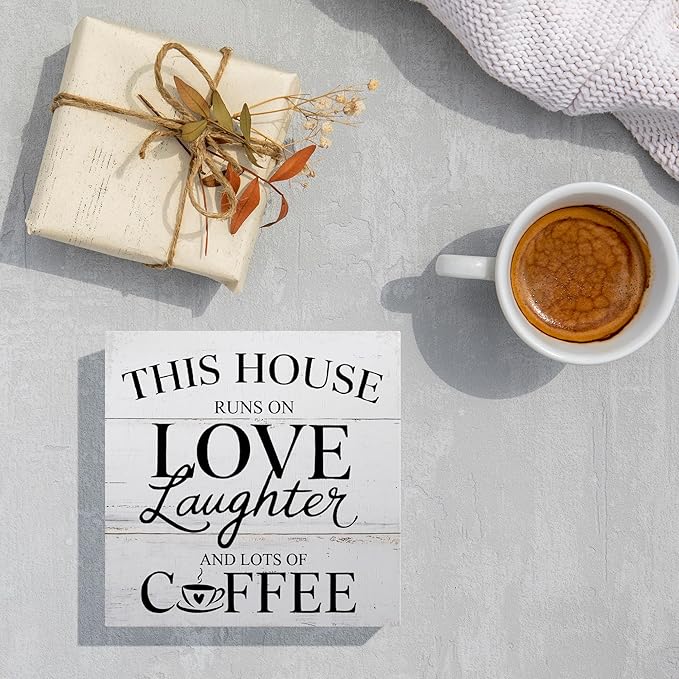 Rustic Coffee decor for Home, Kitchen, Office, This House Runs on Love Laughter and Lots of Cafe, Wooden Sign