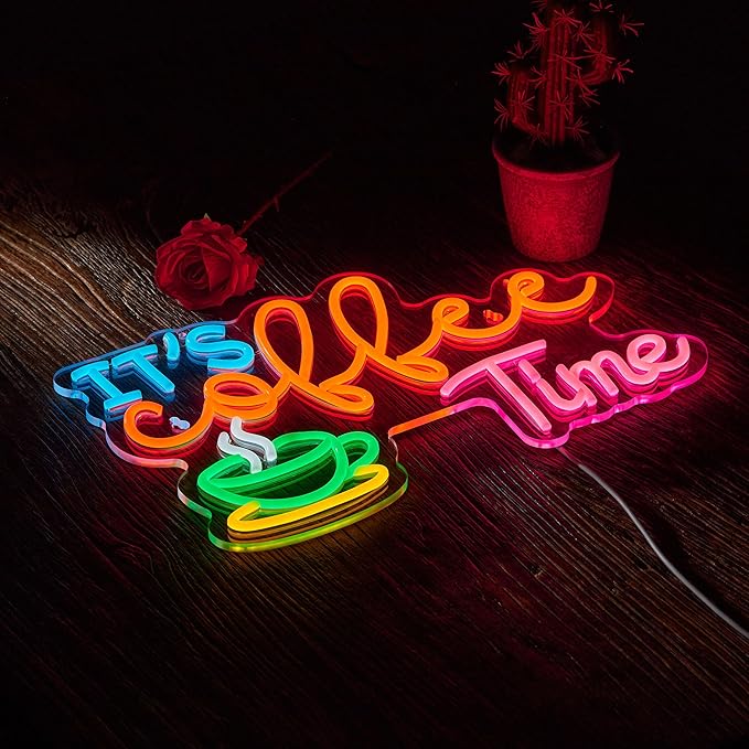 It's Coffee Time Neon Sign for Wall Décor Dimmable Coffee Station Farmhouse Bar Office Home Signs LED Neon Light USB Powered Art Decor