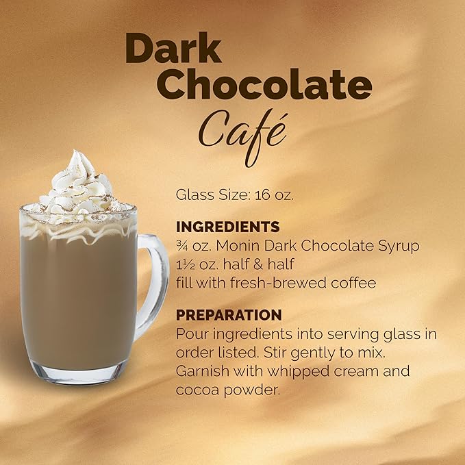 Monin - Dark Chocolate Syrup | Premium Syrup for Cocktails, Hot Drinks, Shakes & More | Clean Label, No Artificial Flavors, No Artificial Preservatives (BPA-Free Plastic Bottle, 1 Liter)