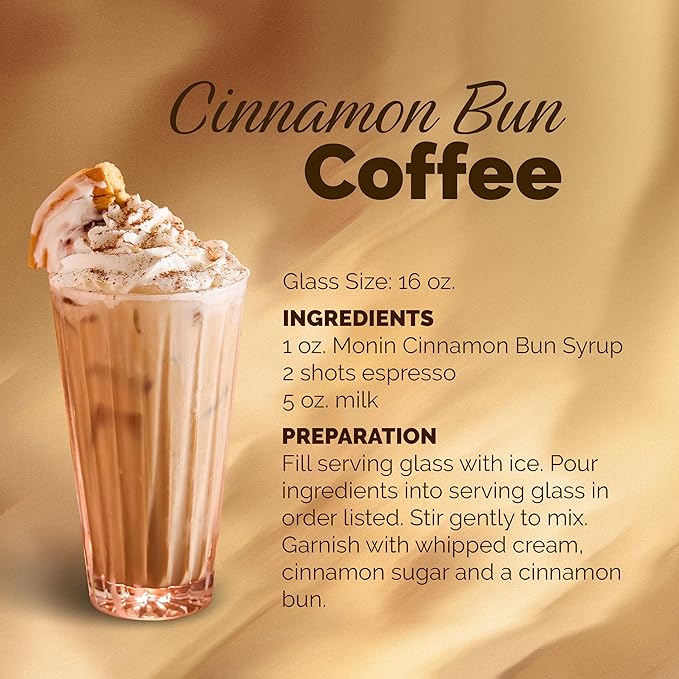 Monin - Cinnamon Bun Syrup | Premium Syrup for Cocktails, Coffees & More | Clean Label with No Artificial Flavors, No Artificial Preservatives (BPA-Free Plastic Bottle, 1 Liter)