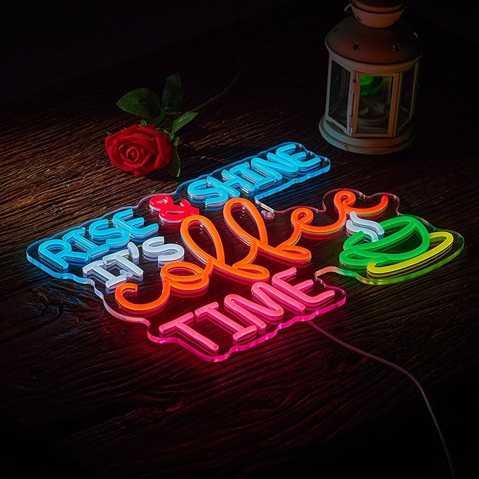 Coffee Bar Sign Rise Shine It's Coffee Time Neon Signs for Wall Décor Dimmable Cafe Station LED Neon Sign Light Decor