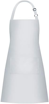 Jubatus 1 Pack Bib Aprons with 2 Pockets Cooking Chef Kitchen Apron for Women Men, White by Jubatus