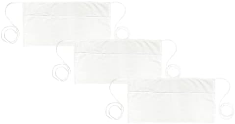 PLOYMONO 3P White Server Apron with 3 Pockets, Short Waist Waitress Apron | Polyester Short Waiter Apron with 3 Deep Pockets, Great for Restaurant Servers, Bartenders, Hosts, Baristas by PLOYMONO