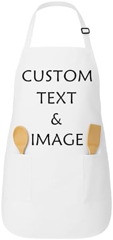 Custom Apron Women Men with Pockets Personalized Name Logo Cooking Aprons | Customizable Full Length Cotton Twill, Add Any Text Photo or Business Logo, Two Deep Pockets, 14 Colorways by Unknown