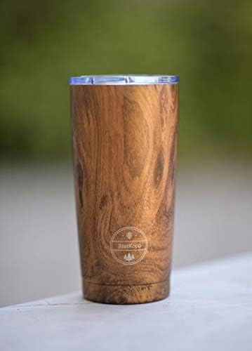 20 OZ Vacuum Insulated Double Wall 18/8 Stainless Steel Coffee Tumbler, Tall Cup, Beautiful Wood Design, With Durable Lid