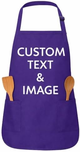 Custom Apron Women Men with Pockets Personalized Name Logo Cooking Aprons | Customizable Full Length Cotton Twill, Add Any Text Photo or Business Logo, Two Deep Pockets, 14 Colorways by Unknown