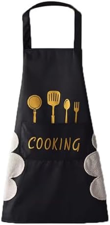 Kitchen Apron with Hand Wipe,Water-drop Resistant with 2 Pockets Cooking Bib Aprons for Women Men Chef by ATRDTO
