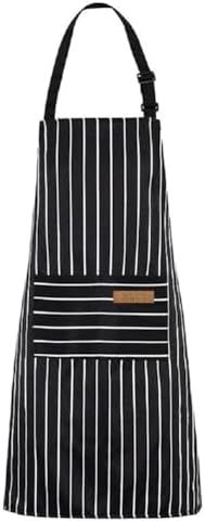 Chef Apron Bib Apron with 2 Large Pockets Adjustable Neck Strap Kitchen Apron Cooking Apron Stripes Baking Apron by Unknown