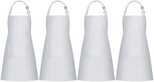 Jubatus 4 Pack Bib Aprons with 2 Pockets Cooking Chef Kitchen Apron for Women Men, White by Jubatus