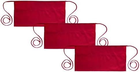 PLOYMONO 3P Red Server Apron with 3 Pockets, Short Waist Waitress Apron | Polyester Short Waiter Apron with 3 Deep Pockets, Great for Restaurant Servers, Bartenders, Hosts, Baristas by PLOYMONO