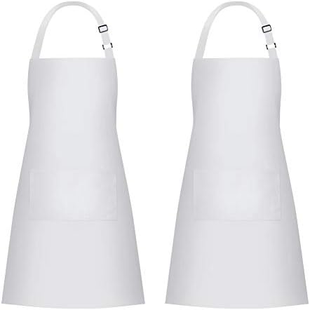 Jubatus 2 Pack Bib Aprons with 2 Pockets Cooking Chef Kitchen Apron for Women Men, White by Jubatus