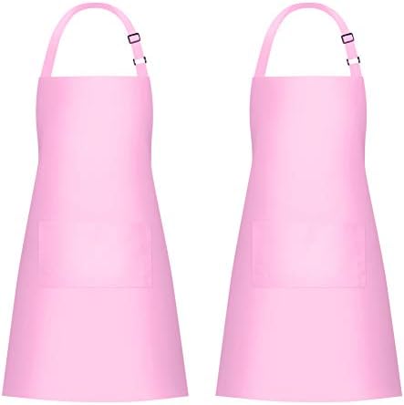 Jubatus 2 Pack Bib Aprons with 2 Pockets Cooking Chef Kitchen Apron for Women Men, Pink by Jubatus