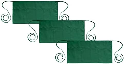 PLOYMONO 3P Green Server Apron with 3 Pockets, Short Waist Waitress Apron | Polyester Short Waiter Apron with 3 Deep Pockets, Great for Restaurant Servers, Bartenders, Hosts, Baristas by PLOYMONO