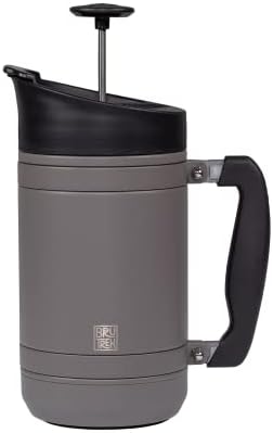 BruTrek® by Planetary Design Basecamp Coffee Press - Double Wall Vacuum Insulated Stainless Steel - Bru-Stop Technology, No Grounds in Coffee, No Spill Lid (Storm Gray, 32 fl.oz)