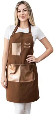 Barista Tools Apron for Women Hairstylists Servers Waterproof Canvas Kitchen Apron with 3 Pockets for Cooking Gardening by Unknown