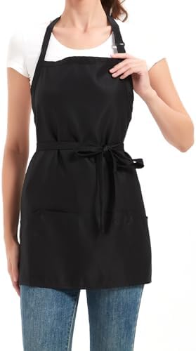 Aprons for Women with 3 Pockets, Cooking Apron with Waterproof Coating, Chef Apron Adjustable Neck Strap by Yloxuf