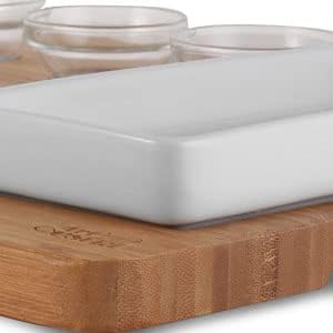 Artestia Bamboo Platter, Stainless Steel Tray, Glass Cups and Ceramic Side Dish Bowl,Serving Tray(Deluxe Set Only Without Stones)