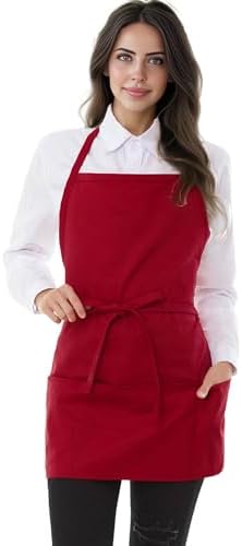 Chef Apron 3 Pocket Short Apron Adjustable Halter Apron Waitress Apron Kitchen Aprons for Cooking Women by YFHsunbest